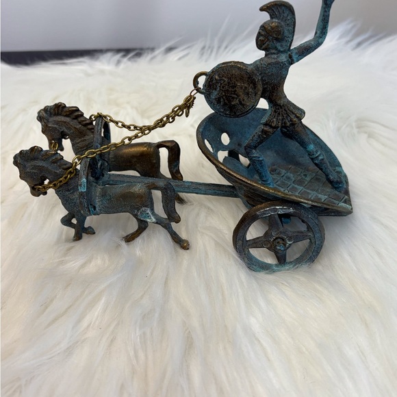Vintage Bronze Chariot Figurine with Blue Accents - Picture 3 of 9